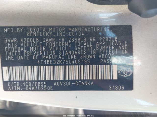 2005 TOYOTA CAMRY 4T1BE32K75U405195 Photo 8