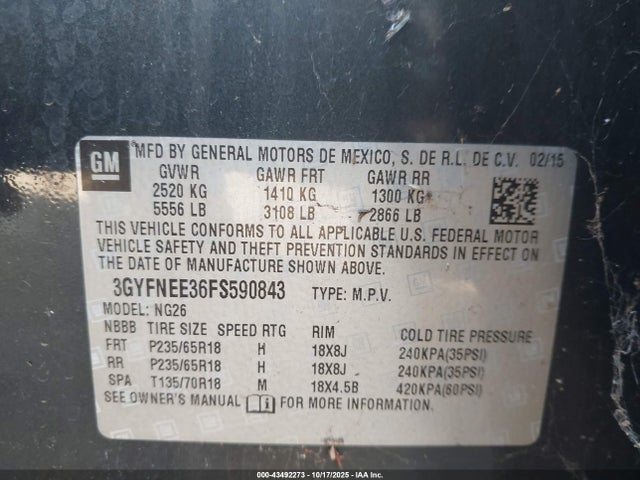 2015 CADILLAC SRX 3GYFNEE36FS590843 Photo 8