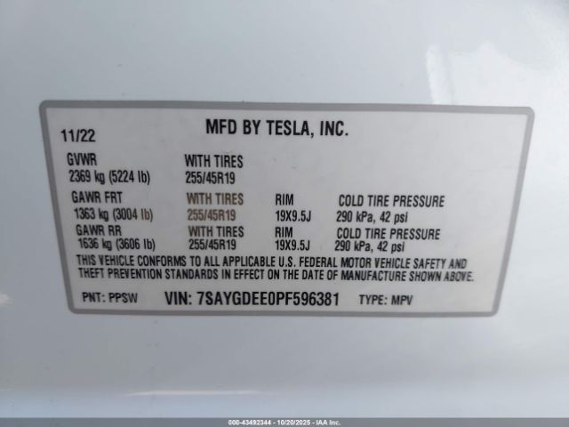 2023 TESLA MODEL Y 7SAYGDEE0PF596381 Photo 8