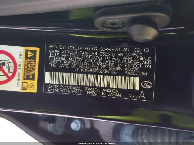 2015 LEXUS CT 200H JTHKD5BH4F2235106 Photo 8