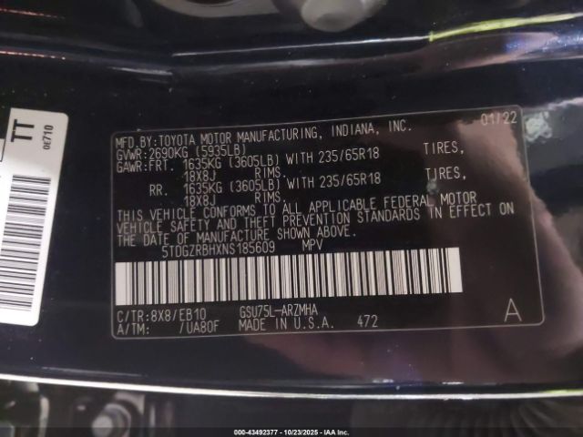 2022 TOYOTA HIGHLANDER 5TDGZRBHXNS185609 Photo 8