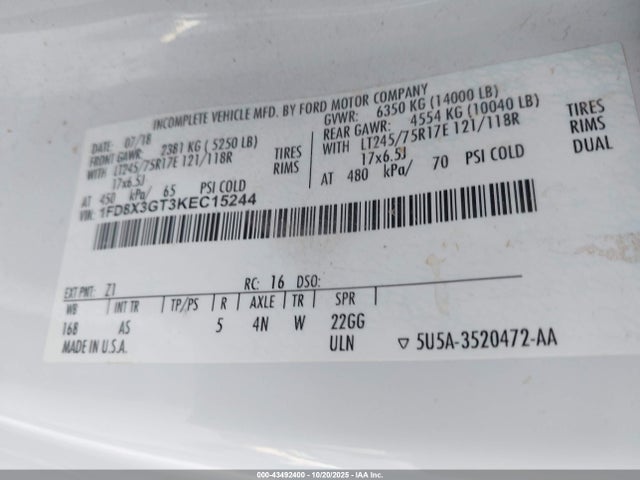 1FD8X3GT3KEC15244 Ford F-350