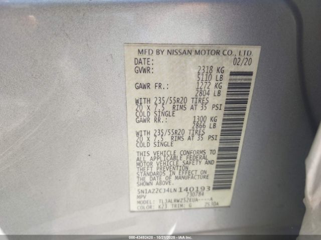 2020 NISSAN MURANO 5N1AZ2CJ4LN140193 Photo 8