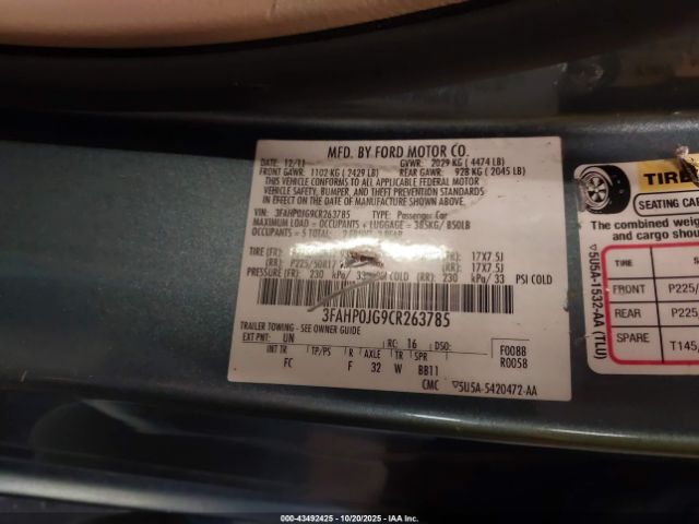 2012 FORD FUSION 3FAHP0JG9CR263785 Photo 8