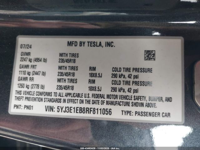 2024 TESLA MODEL 3 5YJ3E1EB8RF811056 Photo 8