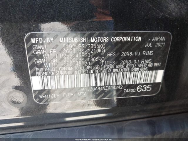 2022 MITSUBISHI OUTLANDER JA4J3UA84NZ024242 Photo 8