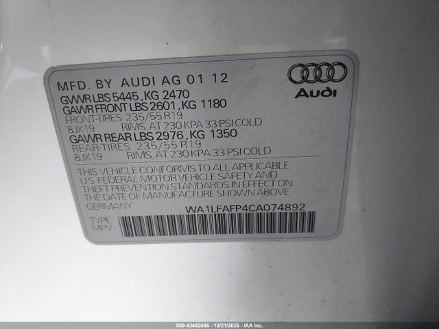 2012 AUDI Q5 WA1LFAFP4CA074892 Photo 8