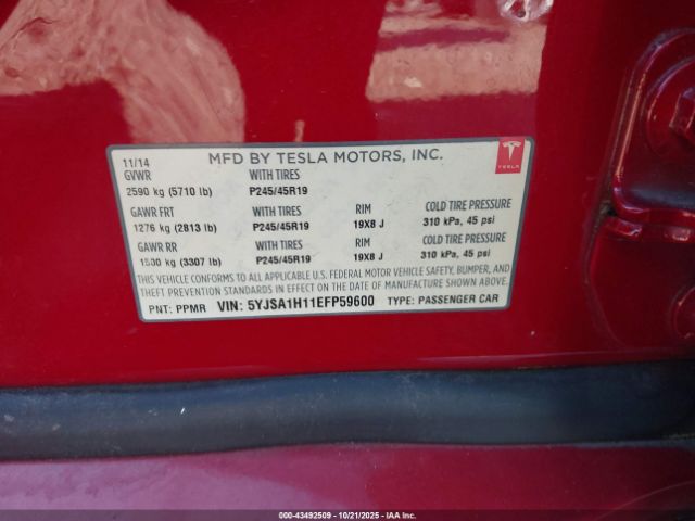 2014 TESLA MODEL S 5YJSA1H11EFP59600 Photo 8