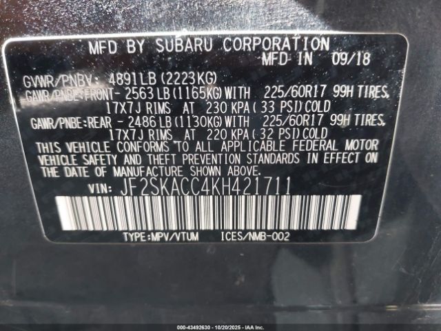 2019 SUBARU FORESTER JF2SKACC4KH421711 Photo 8