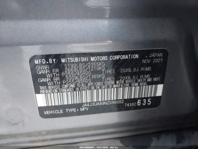 2022 MITSUBISHI OUTLANDER JA4J3UA89NZ048052 Photo 8