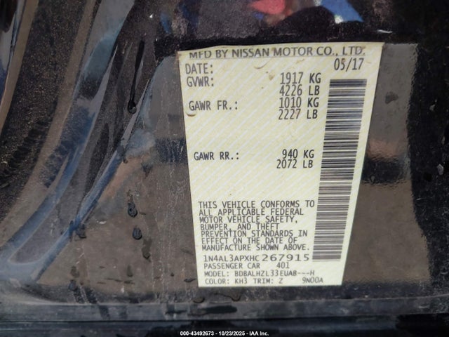 1N4AL3APXHC267915 Nissan Altima 2.5 Sr