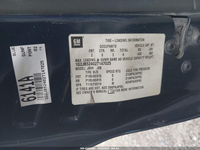 2002 PONTIAC SUNFIRE 1G2JB524027147025 Photo 8