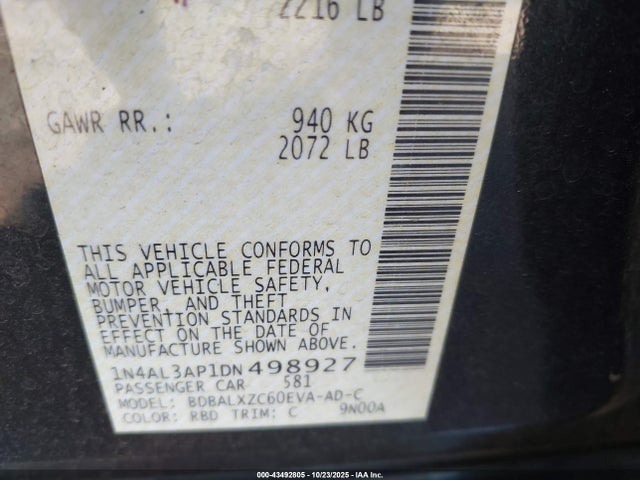 Aukcja sprzedaży 2013 Nissan Altima 2.5 Sl, vin: 1N4AL3AP1DN498927, numer aukcji: 43492805