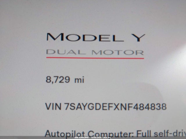 7SAYGDEFXNF484838 Tesla Model Y