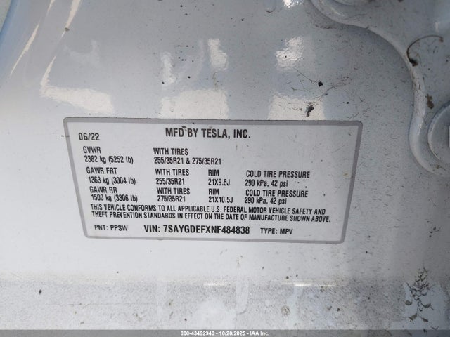7SAYGDEFXNF484838 Tesla Model Y