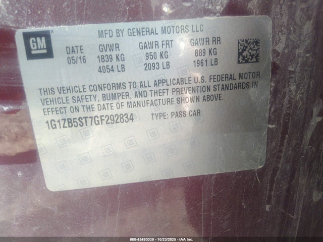 1G1ZB5ST7GF292834 Chevrolet MALIBU LS