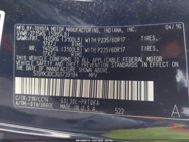 2016 TOYOTA SIENNA 5TDYK3DC3GS739194 Photo 8