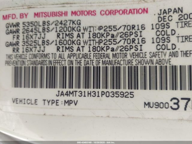 2001 MITSUBISHI MONTERO SPORT JA4MT31H31P035925 Photo 8