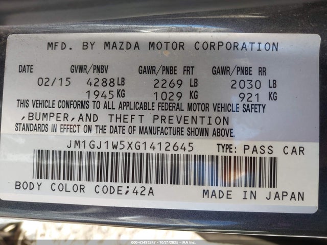 JM1GJ1W5XG1412645 Mazda Mazda6 I Grand Touring