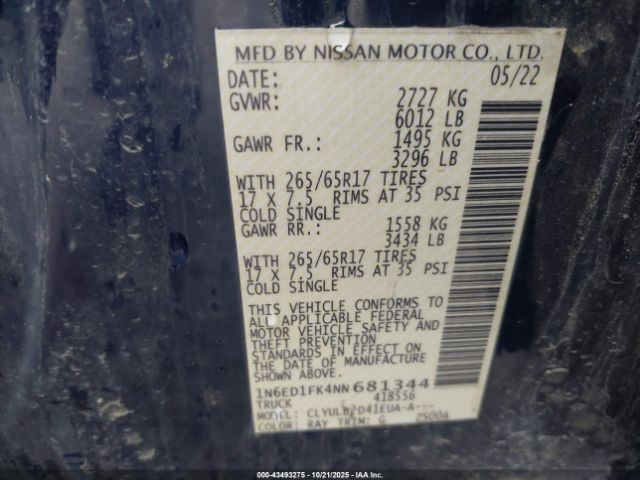 2022 NISSAN FRONTIER 1N6ED1FK4NN681344 Photo 8