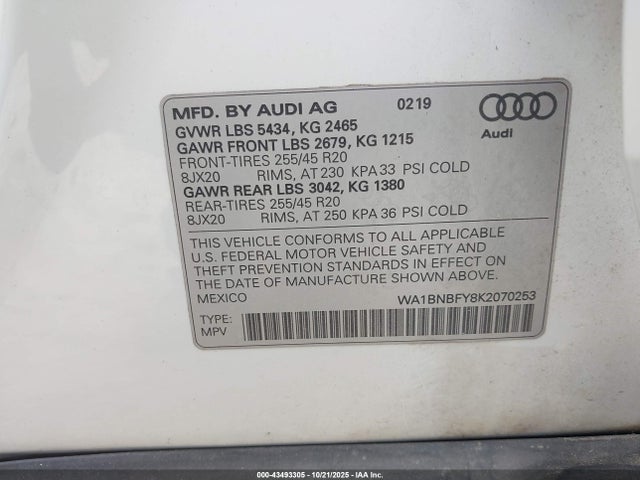 2019 AUDI Q5 WA1BNBFY8K2070253 Photo 8