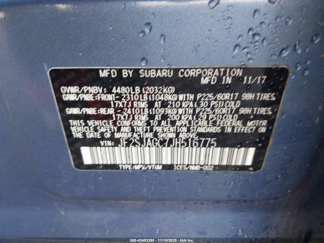 Auction sale of the 2018 Subaru Forester 2.5i Premium, vin: JF2SJAGC7JH516775, lot number: 43493395