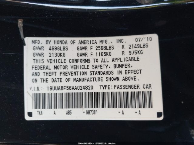 2010 ACURA TL 19UUA8F56AA024820 Photo 8
