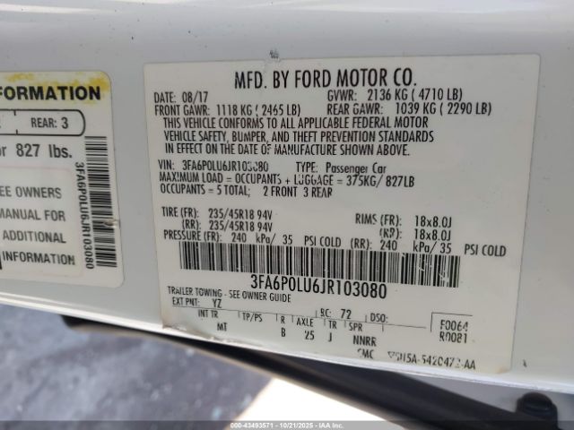2018 FORD FUSION HYBRID 3FA6P0LU6JR103080 Photo 8