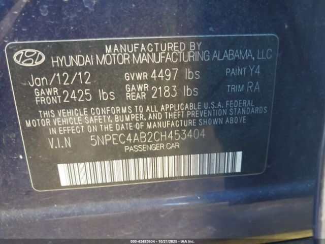 2012 HYUNDAI SONATA 5NPEC4AB2CH453404 Photo 8