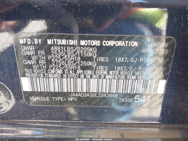 2020 MITSUBISHI OUTLANDER JA4AD3A30LZ042648 Photo 8