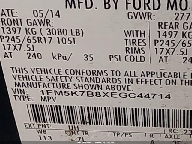 2014 FORD EXPLORER 1FM5K7B8XEGC44714 Photo 8