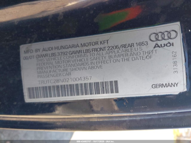 2002 AUDI TT TRUTC28N021004357 Photo 8