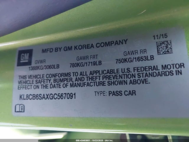 KL8CB6SAXGC567091 Chevrolet Spark Ls Cvt