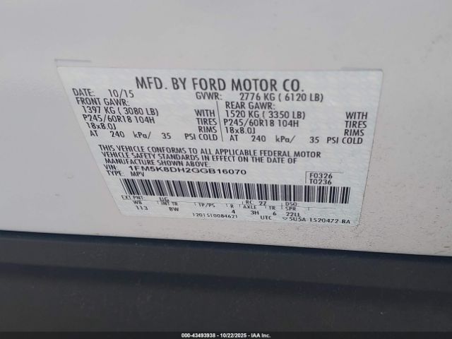 2016 FORD EXPLORER 1FM5K8DH2GGB16070 Photo 8