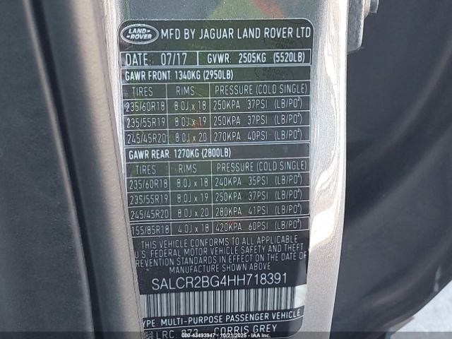 2017 LAND ROVER DISCOVERY SPORT SALCR2BG4HH718391 Photo 8