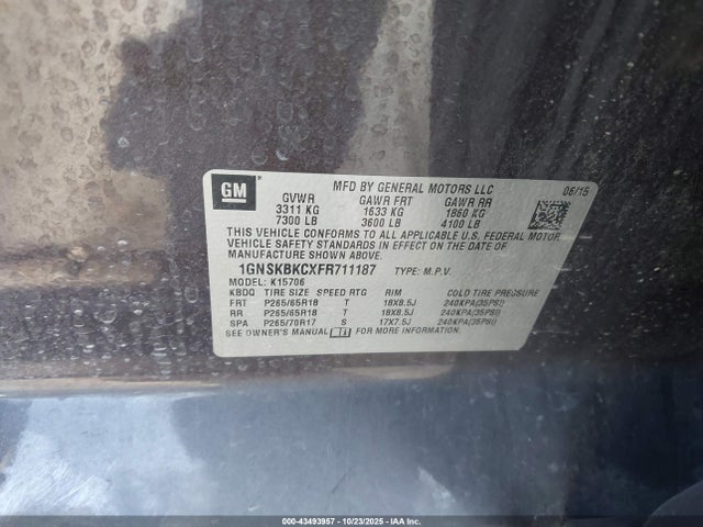 1GNSKBKCXFR711187 Chevrolet Tahoe Lt