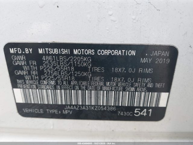2019 MITSUBISHI OUTLANDER JA4AZ3A31KZ054386 Photo 8