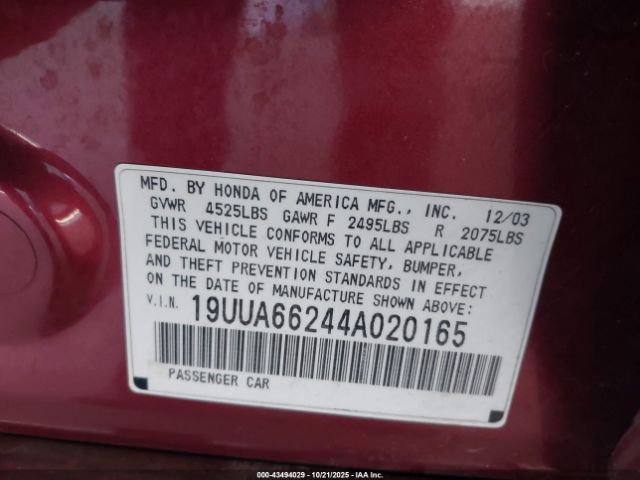 2004 ACURA TL 19UUA66244A020165 Photo 8