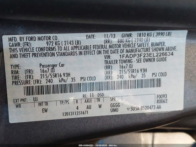2014 FORD FOCUS 1FADP3F23EL226634 Photo 8