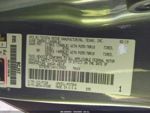 2019 TOYOTA TUNDRA 5TFEM5F14KX139565 Photo 8