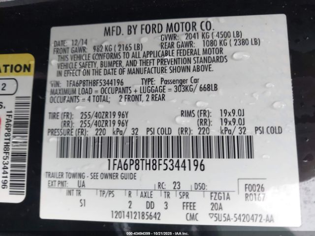 2015 FORD MUSTANG 1FA6P8TH8F5344196 Photo 8
