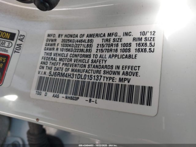 2013 HONDA CR-V 5J6RM4H31DL015137 Photo 8