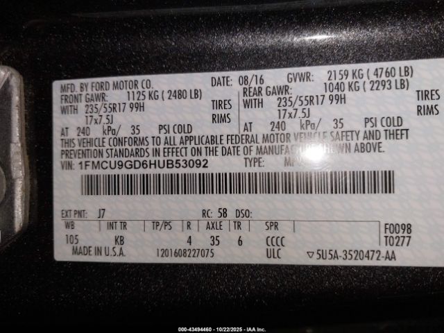 2017 FORD ESCAPE 1FMCU9GD6HUB53092 Photo 8