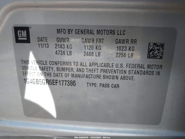 43494479 :رقم المزاد ، 1G4GB5GR6EF177386 vin ، 2014 Buick Lacrosse Leather Group مزاد بيع