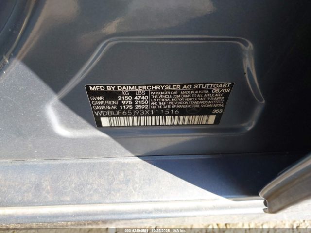 2003 MERCEDES-BENZ E 320 WDBUF65J93X111516 Photo 8