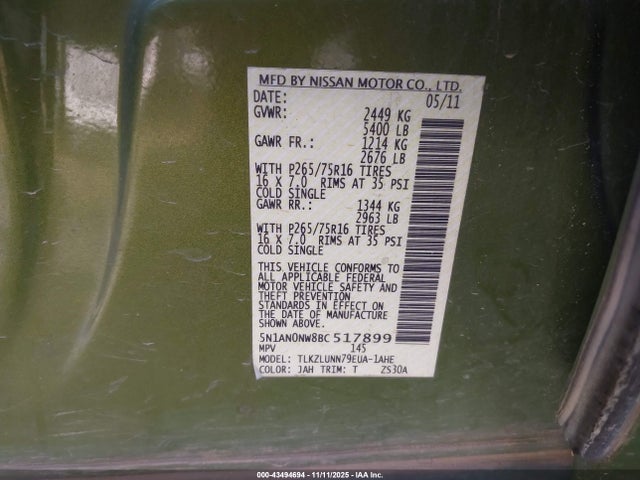 2011 NISSAN XTERRA 5N1AN0NW8BC517899 Photo 8