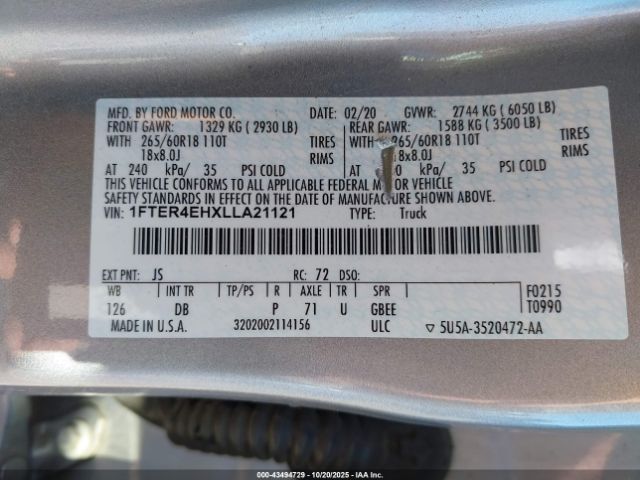 2020 FORD RANGER 1FTER4EHXLLA21121 Photo 8