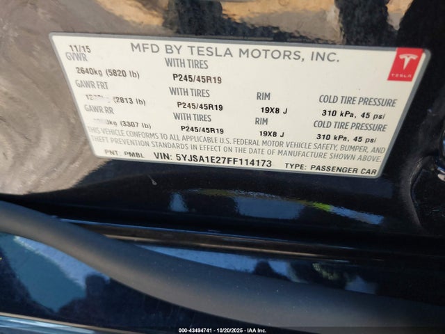 2015 TESLA MODEL S 5YJSA1E27FF114173 Photo 8