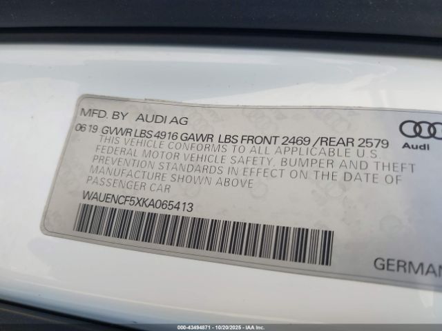 2019 AUDI A5 WAUENCF5XKA065413 Photo 8