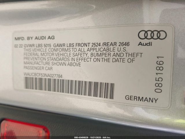 2022 AUDI A5 SPORTBACK WAUCBCF53NA027784 Photo 8